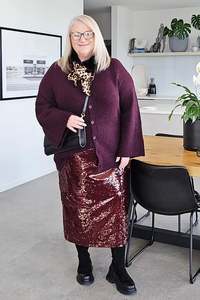 Skirts Dresses: Fate & Becker Burgundy Sequin Pencil Skirt