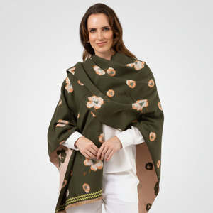 Accessories: Stella + Gemma Olive Green Floral Cape