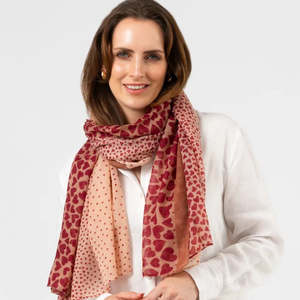 Stella Gemma: Stella + Gemma Red Pink Hearts & Spots Scarf
