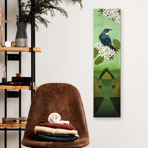 Kiwiana: Tui in the Sky Flowers Canvas