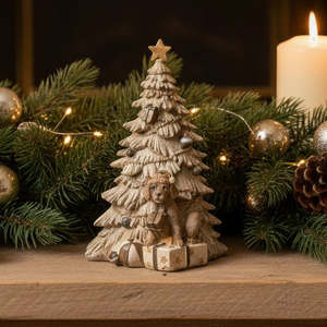 French Country Natural Tree with Dog Ornament