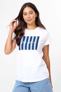 Tops: Stella + Gemma Stripes Blue Soho Cuff Tee
