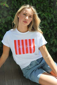 Tops: Stella + Gemma Candy Stripes Pink & Red Soho Cuff Tee