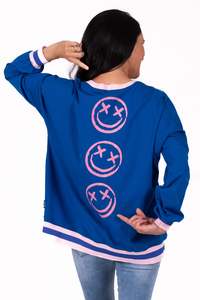 Tops: Jellicoe Blue & Pink Smilies Sweatshirt
