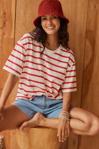 Betty Basics Red & White Stripe Boxy Tee