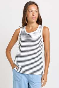 Betty Basics White & Navy Cotton Tank