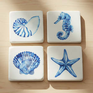 Homeware: Seaside Shells Resin Coasters – Set of 4