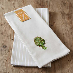 Homeware: Embroidered Artichoke Tea Towel Set of 2