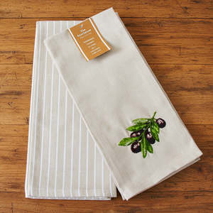 Natural Olive Tea Towel Set of 2