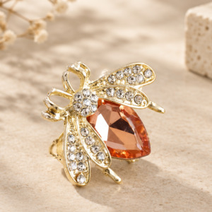 Sentiments: Peach and Gold-Tone Rhinestone Bee Brooch