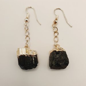 Products: Black Tourmaline Earrings - Raw. Orgonite, EMF Protection, Yoga & Wellbeing