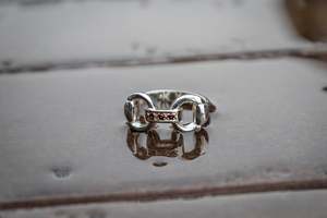 Ring: Snaffle Bit Link Ring - Sterling Silver - Garnets