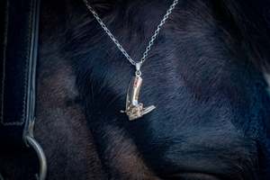 Charlotte Dujardin: Riding Boot Pendant - Sterling Silver - 9ct Gold Spur - Garnets