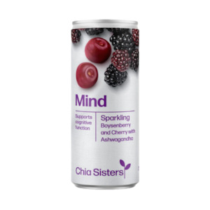 Beverages: Chia Sisters Mind Boysenberry & Cherry Sparkling Drink