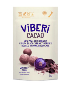 Dried Fruits: ViBERi Cacao - 70% Organic Dark Chocolate Rolled Blackcurrants (90g)
