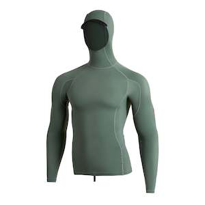 Full Price Bold Clothing: FLORENCE UTILITY LONG SLEEVE POCKET HOODED RASH GUARD - DARK SAGE