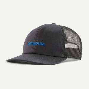 Full Price Bold Clothing: PATAGONIA RELAXED TRUCKER HAT - TEXT LOGO: INK BLACK