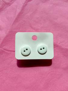 Button stud earrings | White