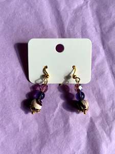 Gold beaded earrings | Purple