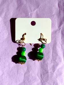 Gold beaded earrings | Green