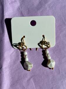 Gold beaded earrings | White