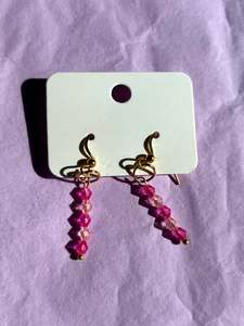 Gold beaded earrings | Pink