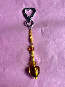 Accessories: Heart-shaped beaded keychain | Yellow