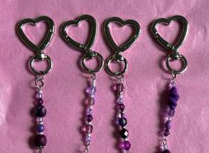 Accessories: Heart-shaped beaded keychain | Purple
