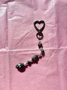 Accessories: Heart-shaped beaded keychain | Grey