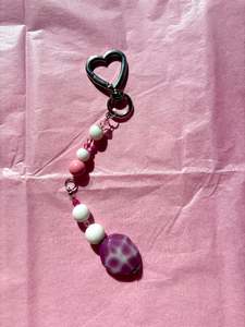 Accessories: Heart-shaped beaded keychain | Pink