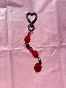 Accessories: Heart-shaped beaded keychain | Red