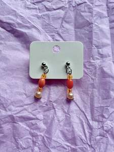 Beaded stud earrings | Orange