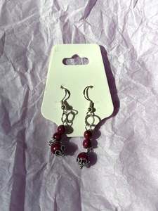 Sterling Silver Earrings: Sterling silver beaded earrings | Maroon