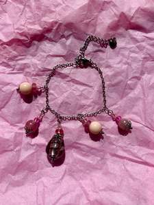 Pink Peony Upcycled Charm Bracelet