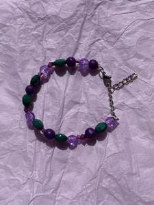 Purple Lavender Upcycled Beaded Bracelet