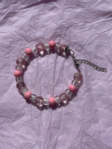 Pink Tulip Upcycled Beaded Bracelet