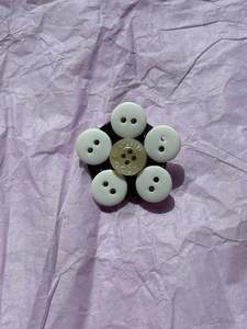 White Flower Upcycled Button Pin Badge