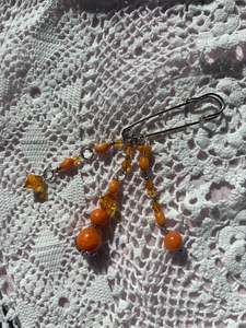 Keychains Bag Charms: Orange Beaded Safety-Pin Badge