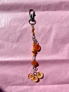 Keychains Bag Charms: Orange Upcycled Button Keychain