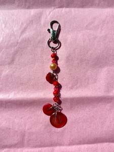 Keychains Bag Charms: Red Upcycled Button Keychain