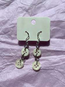 Sterling Silver Earrings: Upcycled Dangly Button Earrings | White