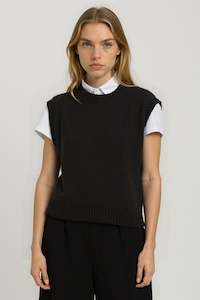 Alpaca Plain Crew Neck Vest - Charcoal