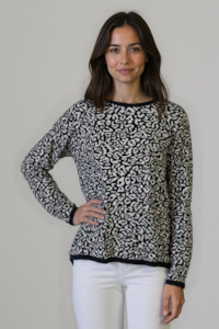 Tops Shirts: Cotton Jacquard Sweater - Black