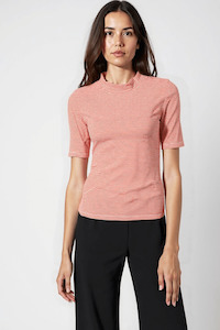 Tops Shirts: Stripe Tee - Coral