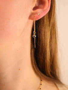 Gold Noir Pearl Threader Earrings