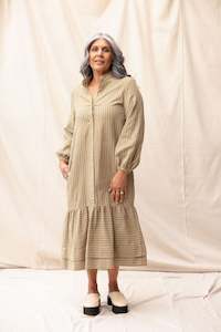 Artisan Handwoven Cotton: Camille Dress | Moss Stripe