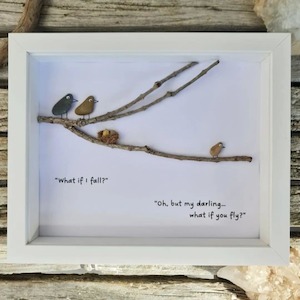 What if I fall? - Framed Pebble Art size 23 x 28cm The Craft Marketplace