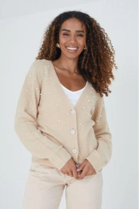 Clearance: BRAVE SOUL - Pearl embellished cardi - Beige! 14