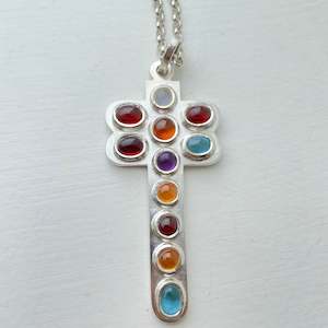 John Z Robinson Jewellery: Silver Dragonfly pendant Moonstone, Garnet, Topaz & Amethyst