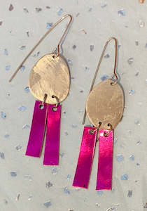 Festive Treats: Silver & Bright Pink Leather Earrings